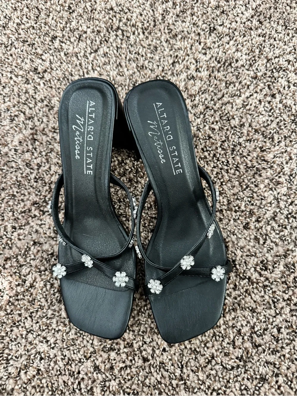 Altar'd State Black Floral Crystal Slide Heels - Picture 1 of 2
